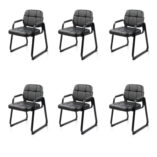 Image of CLATINA Classic Reception Chair with Padded Armrests and Sled Base, Ergonomic Guest Chair for Office Conference Waiting Meeting Room, Black (6 Pack)