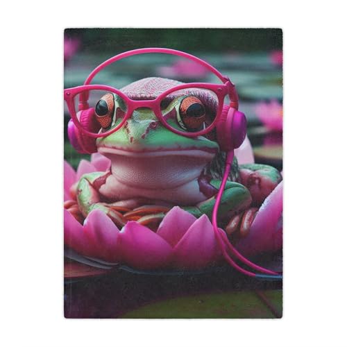 Cozy Blanket Featuring a Frog in Fuchsia Frames, Relaxing on...