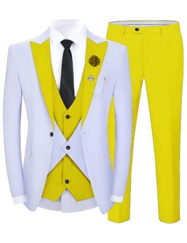 Mens 3 Piece Suit Slim Fit White Blazer Tuxedos for Prom Wedding Party Formal Dinner Jacket Dresswear Set STXZ062