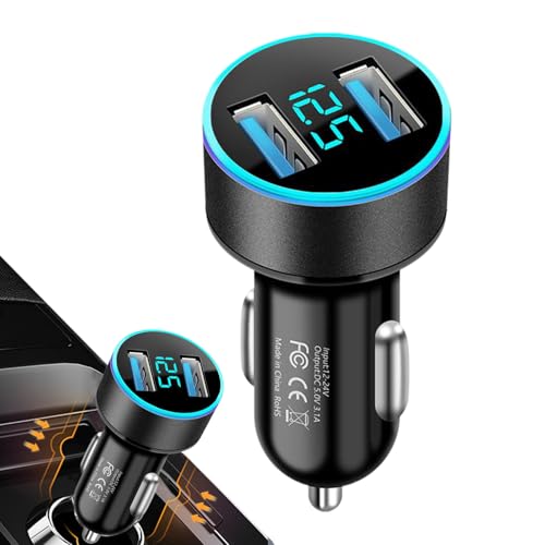 Cargador De Teléfono Automotriz - USB De 2 Puertos, Cargador Rápido Compacto | Pantalla Inteligente Digital | Adaptador De Cargador De Coche Para Teléfonos Inteligentes Durante El Viaje Compartido