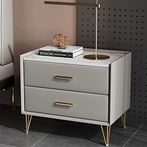Table de chevet blanche en pin et cuir meuble de rangement moderne à deux tiroirs