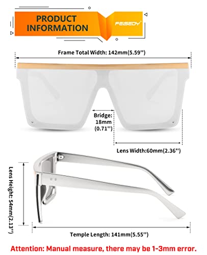 Image of FEISEDY Oversized Square Trendy Sunglasses Womens Mens Futuristic Flat Top Visor Shades UV400 B2470