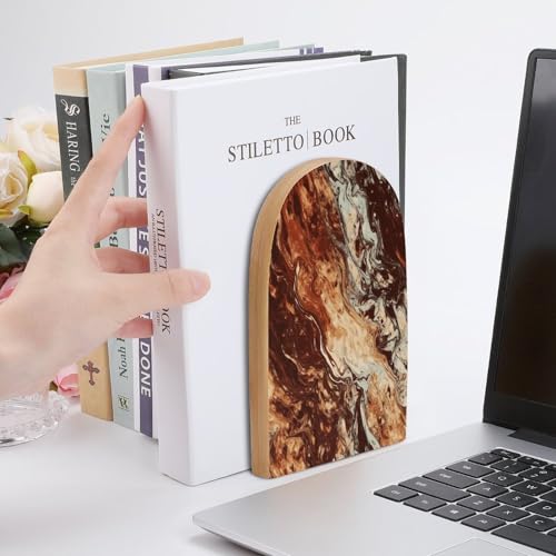 Sujetalibros de mármol marrón mixto y madera moderna para estanterías elegantes 7