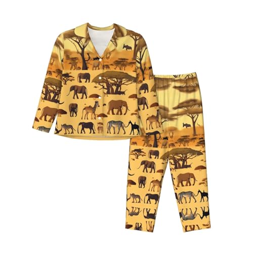 Pyjama animaux africains noir en polyester-élasthanne doux taille L