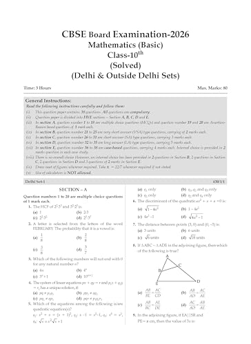 Image of Oswaal CBSE Class 10 Mathematics Basic Question Bank | Chapter & Topic-wise Solved Papers (2017-2026) | Based on Syllabus (April 2026) | Includes 2026 Papers | For 2027 Exam