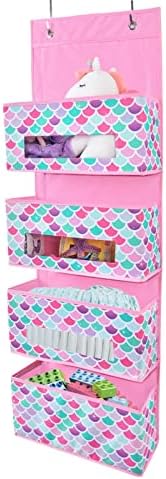 WERNNSAI Mermaid Over the Door Hanging Organizer - 4 Clear Window Pockets Organizer for Kids Baby Girls Closet Diaper Behind Door Hanging Storage Hanger Bedroom Nursery Wall Organizer Decor