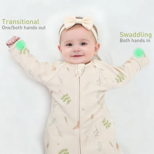 Image of 2 Pack Transitional Baby Swaddling Sacks with Arms Up Length Sleeves & Mitten Cuffs, Sleeping Sack Bag 2 Ways Zipper, Wearable Swaddle Blanket for Newborns Baby Snug Fit Calms Startle Reflex