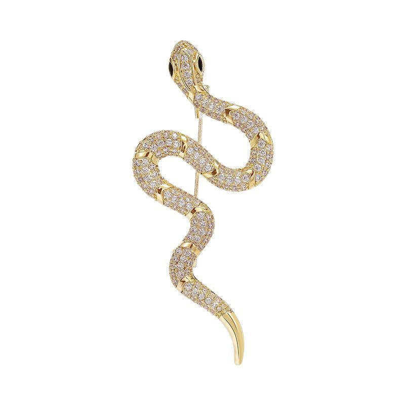 Image of Gold Snake Brooches Pins for Women Men Statement Snake Enamel Lapel Pins Crystal Rhinestone Accessories Powerful Animal Insect Clothing Coat Jacket Lapel Jewelry Gifts