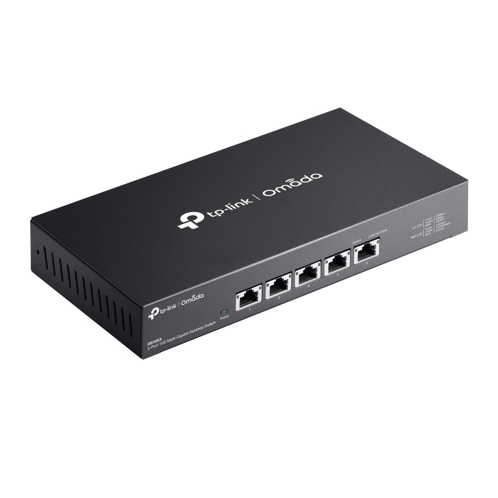 Omada 5-Port 10G Unmanaged Switch | 100Gbps Capacity | 5-Speed (10G/5G/2.5G/1G/100M) | Fanless Silent Operation | Ideal for 8K Video, 10G NAS, and Gaming Workstations