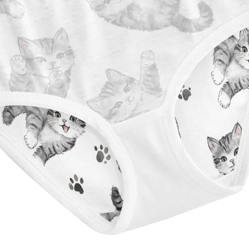 ZZKKO Gray Cat and Paw Girls Underwear Toddler Panties for Girls Comfort Brief Size 2-8T4