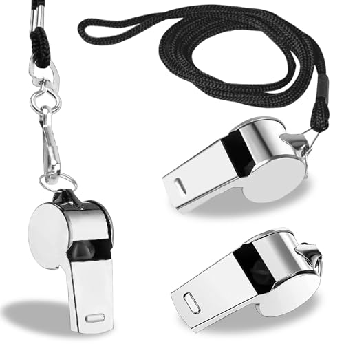 Tiankohelan 3 Pcs Whistle,Stainless Steel Sports Whistle with Lanyard for Coaches Referees Emergency Outdoor Sports