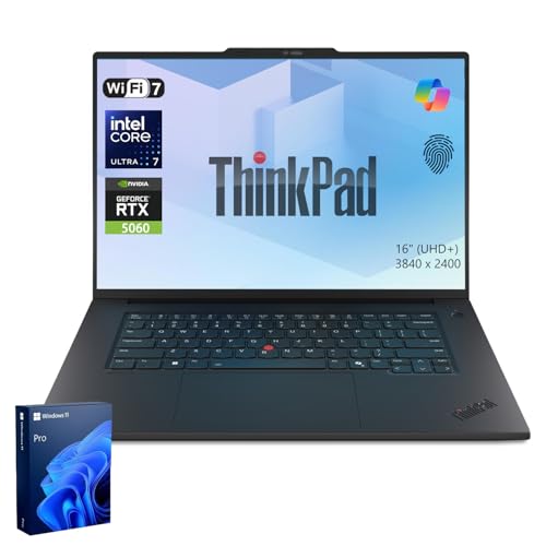 Image of Lenovo ThinkPad T1g Gen 8 Business AI Laptop, RTX 5060, 16 inch UHD+ (3840 x 2400), Intel Core Ultra 7 265H, 64GB DDR5, 2 + 2TB SSD, 5MP RGB+IR Camera, Fingerprint, Backlit KB, Wi-Fi 7, Win 11 Pro, Black