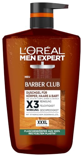L'Oréal Men Expert XXXL Duschgel und Shampoo für Männer, Duschbad zur Reinigung von Körper, Haar, Gesicht und Bart, Herren Körperpflege mit holzigem Duft und Zedernholzöl, Barber Club, 1 x 1000 ml