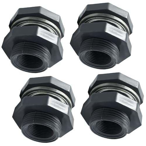 Image of 4pcs NPT3 /4 PVC Bulkhead Fitting, 3 /4 Inch Plastic Water Tank Connector Threaded Thru-Bulk Pipe Fittings for Rain Barrels, Aquariums, Bucket Hose Adapter, Ponds, Pools
