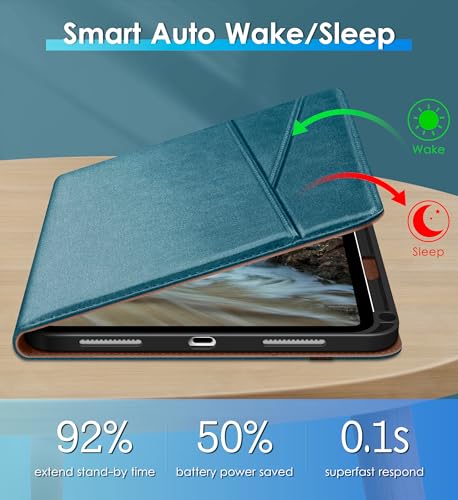 DTTO Rotating Case for iPad Air 11-inch M3 / M2 (2025/2024), iPad Air 5th / 4th Gen (2022/2020), 360 Degree Swiveling Premium Leather Folio Stand Cover with Pencil Holder, Light Blue by DTTO - Image 7