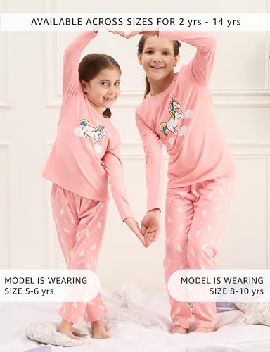Image of Amazon Brand - Symbol Girls Night Dress | 100% Cotton T-Shirt & Pajama Set | Full Sleeves | Age 2-12 Years
