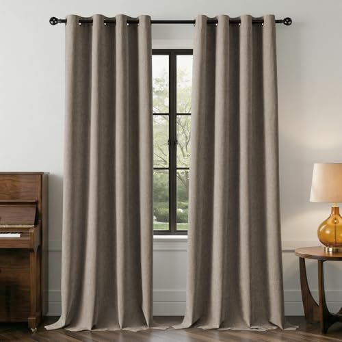 Image of 100% Blackout Curtains for Bedroom, Luxury Chenille Thermal Insulated Drapes for Living Room, Energy Saving Room Darkening 96 Inch Long Curtains, Grommet Top, 2 Panels, 52 inch W x 96 inch L, Brown