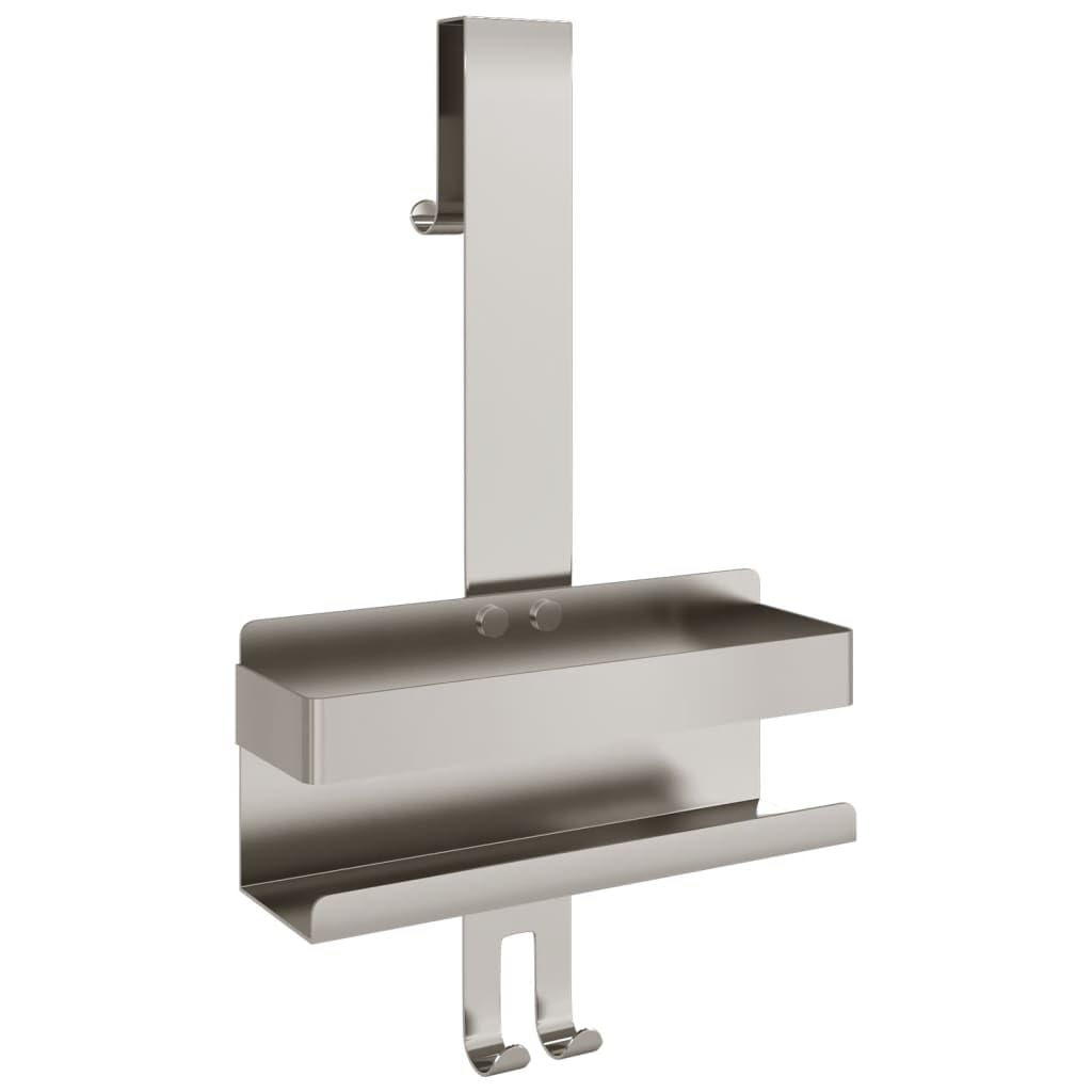 vidaXL Brushed Stainless Steel Hanging Shower Caddy - Towel Hooks Razor Holder No Drill Installation Shower Storage Organizer