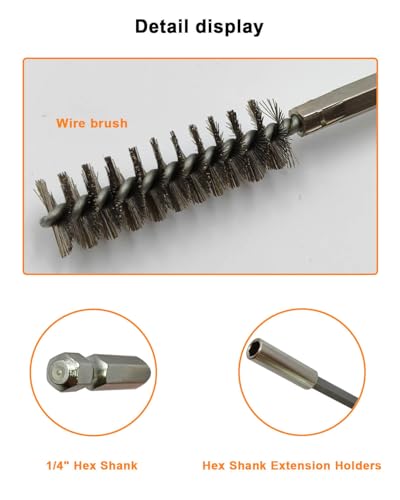 Image of Stainless Steel Wire Brush for Drill - Long Round Attachment for Rust Clean | 10Pcs Stainless Steel & Brass Wire Brush Set 8 Size, Small Long Round Drill Brushes for Rust Removal, Metal Polishing
