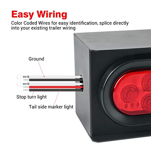 Mictuning Steel Trailer Rv Light Boxes Housing Kit With 6 Inch Oval Red Led Stop Turn Signal Tail Lights & 2 In Round Side Marker Lights W/License Plate Bracket And Wire Connectors - 2Pcs #TOP4