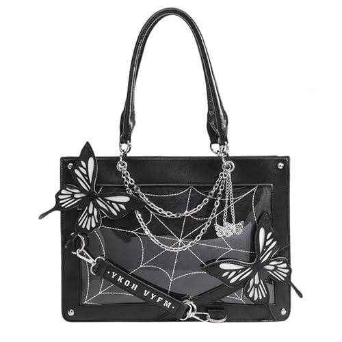 Butterfly Handbag, Large Capacity Square Handbag, Gothic Spider Web Black Series Leather Bag