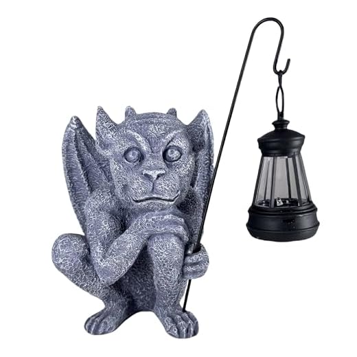 memeyou Gargoyle Statues Outdoor with Solar Lantern Gothic Garden Lamp Decor Outside Dragon Winged Gargoyle for Porch Patio Lawn Yard Ornament Trolls Figurine Gifts for Women Mom Grandma