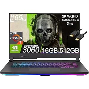 ASUS ROG Strix G15 Gaming Laptop (15.6″ 2K 165Hz IPS, AMD Ryzen 7 6800H, 16GB DDR5 RAM, 512GB SSD, GeForce RTX 3060 6GB, (8-core Beat i7-11800H)) RGB Backlit KB, IST Cable, Win 11 Home, Eclipse Gray
