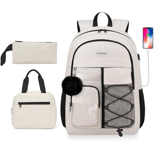 Image of Laptop Backpack for Women College Bookbag: 15.6 Inch Casual Work Backpacks with USB Charging Port Waterproof Womens Travel Back Pack with Laptop Compartment for Teacher Nurse Computer Bag - 3 PCS Set