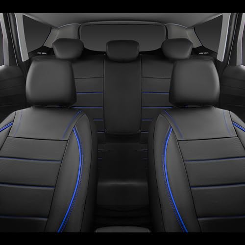 Image of CAR PASS Universal FIT Piping Leather Car Seat Cover, for suvs,Van,Trucks,Airbag Compatible,Inside Zipper Design and Reserved Opening Holes (Full Set, Black and Blue)