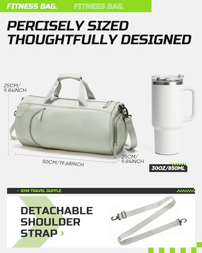 Image of Gym Bag for Women And Mens with Shoe Compartment, Large Duffle Bag with Wet Pocket Carry-on Gym Duffle Bag for Travel and Sports Weekender Overnight Workout Bag Grass Green