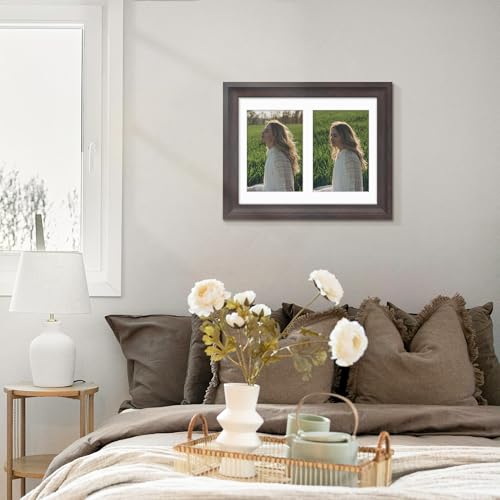 Image of DUENPY 8.5x11 Picture Frame 5x7 Collage Picture Frame Displays Double 5x7 inch Photos or 8.5x11 Certificate (Without Mat) Wall Decor or Tabletop Walnut