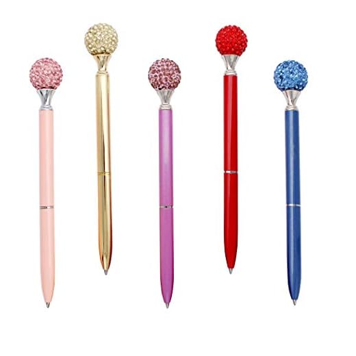 Gullor 5PCS Diamond Ball Retractable Ballpoint Pen, Bling Metal Ballpoint Pens, Multicolor A