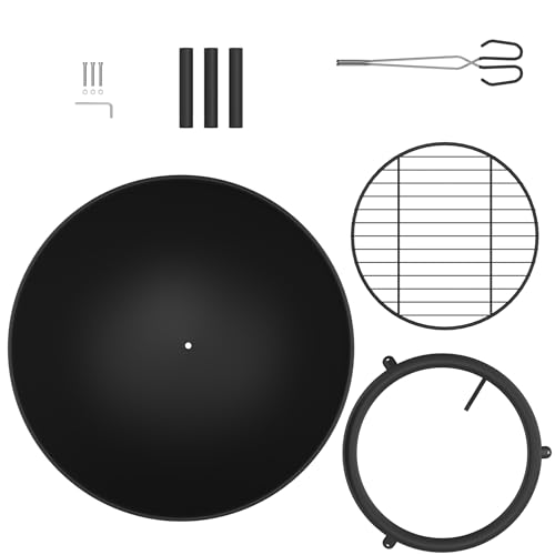 Brasero de 62 cm pour le jardin avec grille et pince à charbon en métal pour barbecue, feu de jardin, barbecue, camping – Image 4