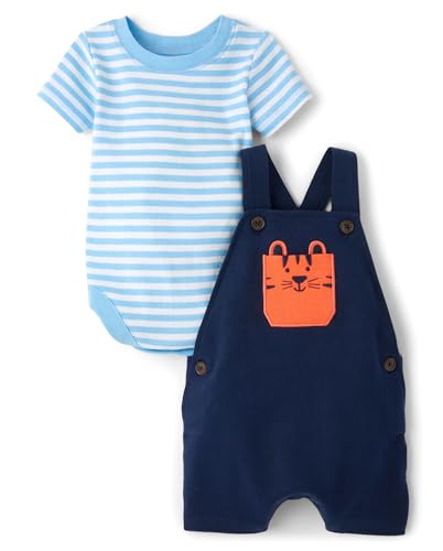 Image of The Children's Place Baby Boys' And Toddler Short Sleeve Bodysuit and Overalls 2 Piece Playwear Set