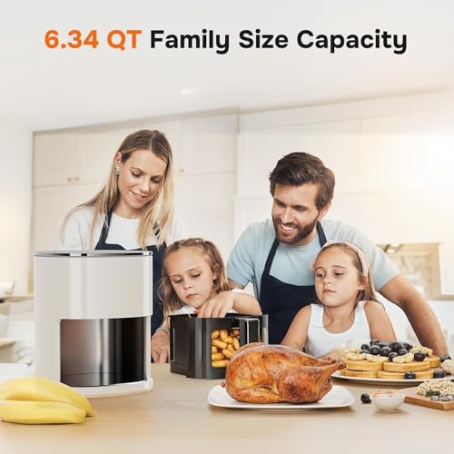 Image of Simple Deluxe 12-in-1 Air Fryer 6.34 Qt, Digital Preset Airfryer with Visible Window, Nonstick and Dishwasher-Safe Basket, Air Fry, Roast, Bake, Dehydrate, Fries, 1700W, Beige