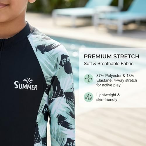 Image of The Mom Store Boys Swimsuit | Soft Stretchy Polyester Elastane Swimwear | Stylish Trendy Printed Swim Wear for Beach & Pool | One-Piece Swimming Costume for Kids Boys | Swimsuit with Front Zipper