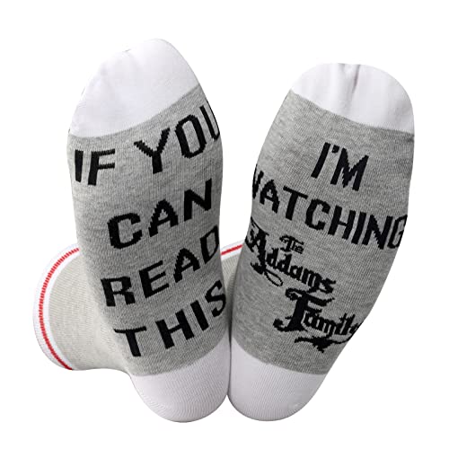 JTOUK Addams Inspirado Regalo Gótico Familia Comedia Película de Terror Halloween Novedad Calcetines Fans Regalo para Amantes Mujeres, Watching Addams EU, Taille unique