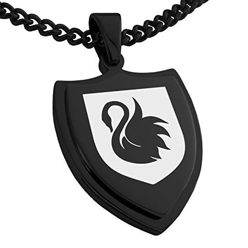 Stainless Steel Swan Harmony Coat of Arms Shield Pendant Necklace