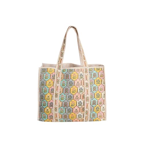 Image of Cotton Tiger Block Print Tote Bag, Indian Handmade Shopping Shoulder Bag, Unisex Market Daily Use