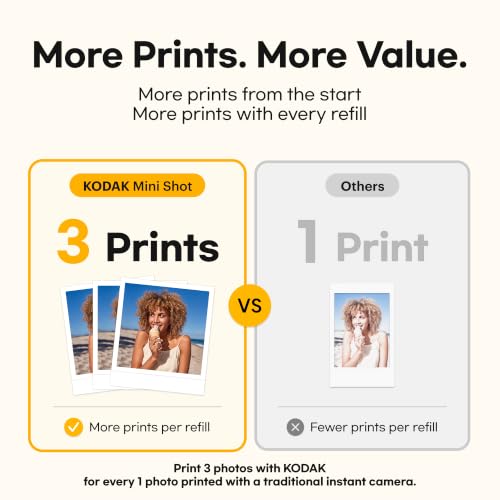 Image of KODAK Mini Shot 3 Retro 3x3 Instant Camera, Photo Printer, 8 Sheets, Yellow