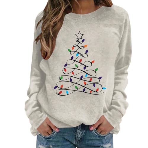 Weihnachtspullover Damen Sweatshirt,Weihnachtsbaum Druck Rundhals...