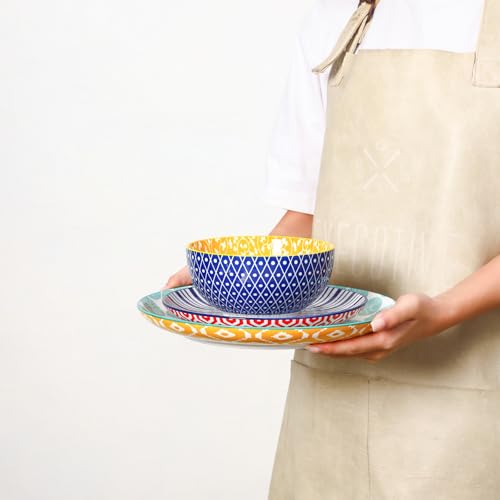 Image of Selamica Ceramic Plates and Bowls Sets,18 Pieces Dinnerware Sets for 6,Dishwasher & Microwave Safe dish set,Family & Holiday Dining, Assorted Colors