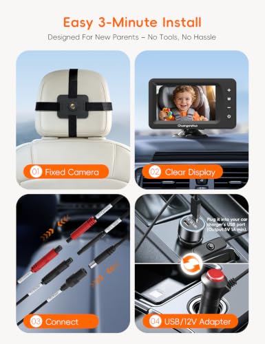 Image of Baby Car Camera USB with No.1 Clarity, 5'' HD 1080P IPS Baby Car Monitor with 3X Zoom, Backseat /Carseat /Rear Seat Camera with Ultra Night Vision, Easy No-Damage Install, S100P(5inch Black)