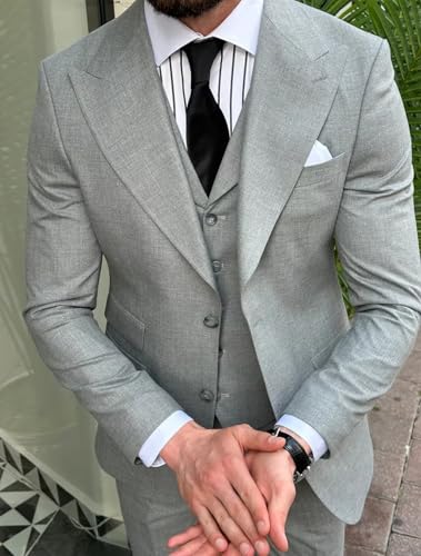 Men's 3 Piece Suit Peaked Lapel 2 Button Tuxedo Party Dinner Blazer Vest Pants3