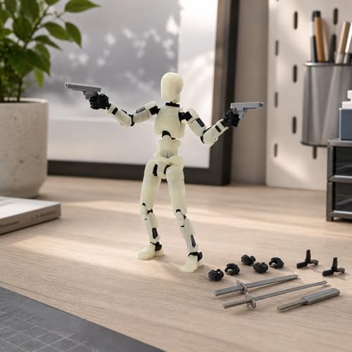 Image of Glow in Dark Dummy13 Fully Articulated Action Figure | 3D Printed Robot Assembly Kit | 5.4 Inch Tall Poseable Collectible Model | Dynamic Poses | DIY Display Figure | Made in India (Orange)