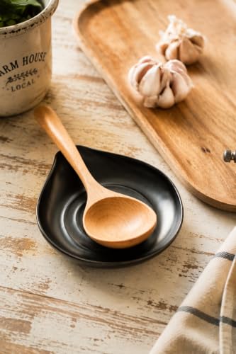 Image of LAUCHUH Spoon Rest, 5 inches Cooking Spoon Holder for Stove Top Large Spatula Holder for Countertop, Cooking Utensils Holder for Ladles, Tongs, Heat-Resistant, Set of 2, Black