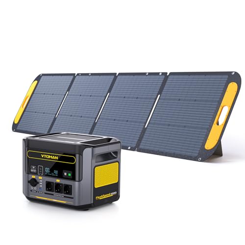 VTOMAN FlashSpeed 1000 Generador Solar Portátil, 828Wh LiFePO4 Ampliable (2376Wh), Carga Rápida 1H a 80%, Salida CA 1000W (Pico 2000W), Panel Solar 400W Incluido, para Camping, Emergencias, Hogar