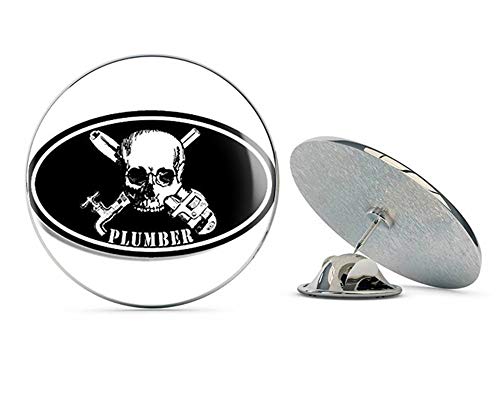 Black Oval Plumber Skull and Pipe Wrench (Plumbing Badass) Metal 0.75