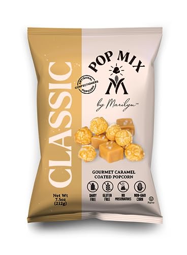 POPMIX By Marilyn - Classic Caramel Coated Popcorn Made With Plant Based Butter - Vegan, Gluten Free Popcorn, Non-GMO, Healthy Popcorn Snacks - No Artificial & No Preservatives - 7.5 oz