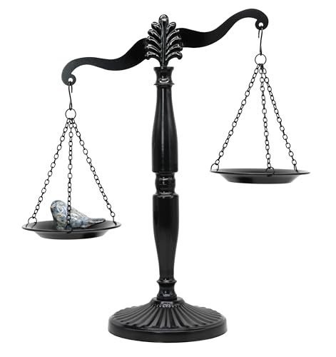 Vintage Style Metal Libra Jewelry Towers, Lawyer Scale of Justice, Farmhouse Candleholder, Home Decor Antique Weight Balancing Scale - Black, 11.1